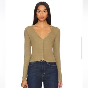Revolve LA Made Sweet V Cardi, Olive Green, Small